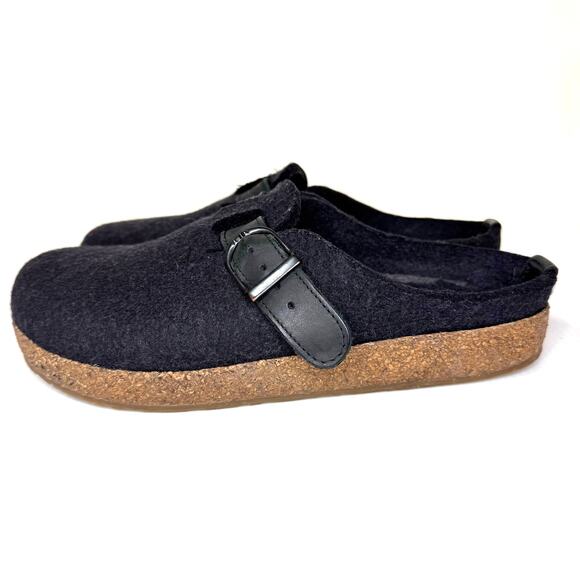 HAFLINGER GZB Felt Wool Clogs Women's 8.5/EU 39 Leather Buckle Comfort Granola - Picture 2 of 11